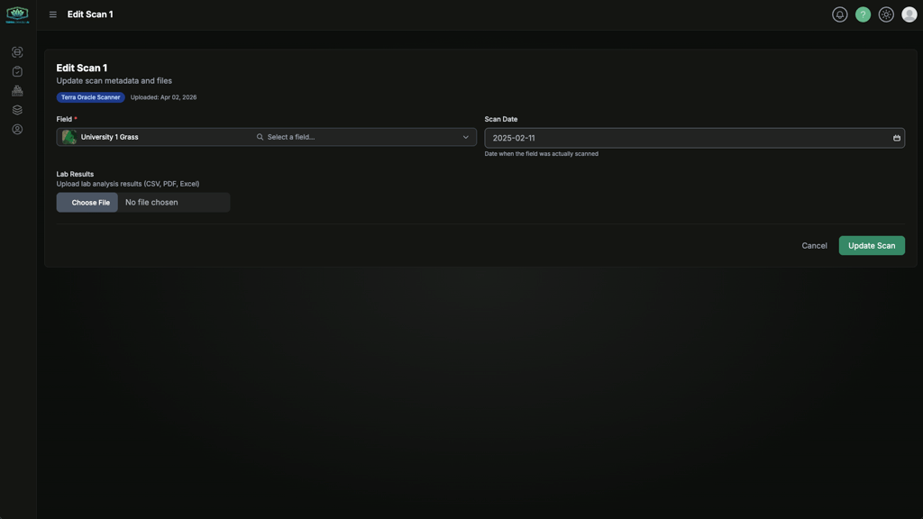 Edit field data dialog for updating metadata and files