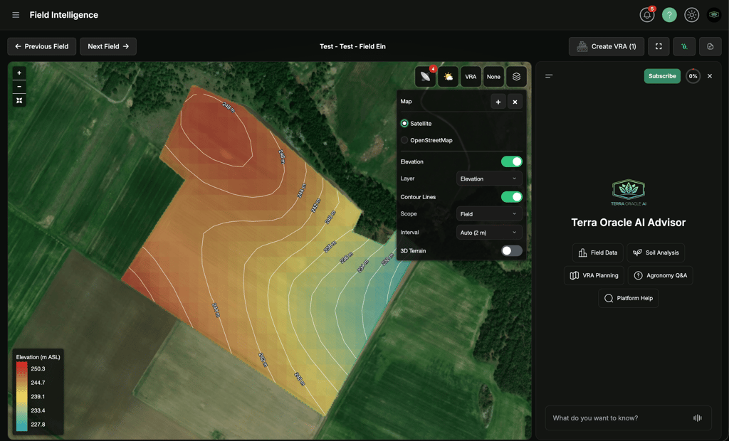 Terrain elevation layer with legend and Field contour scope