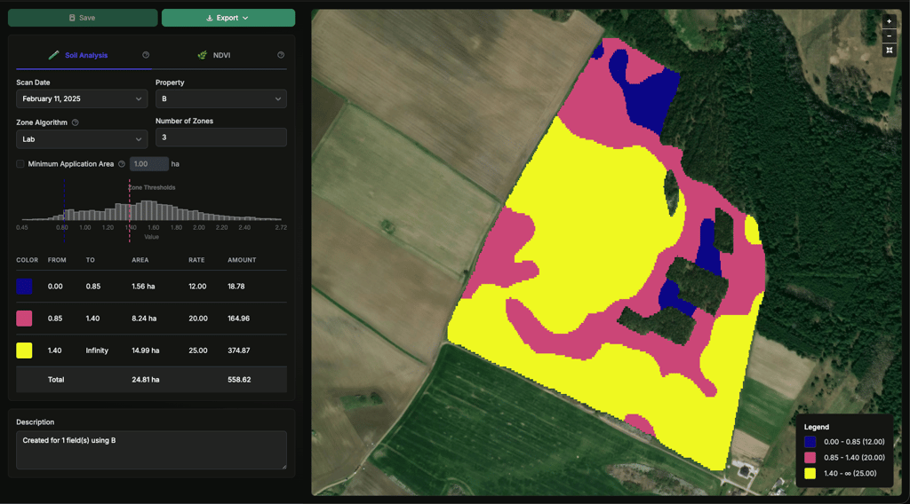 VRA detail editor with zones and threshold controls