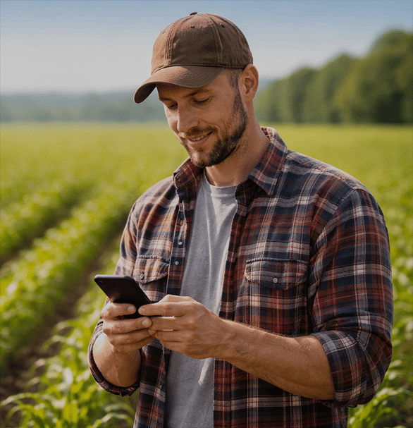 Farmer using Terra Oracle AI technology in field